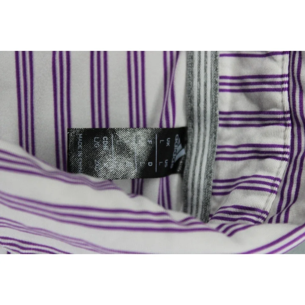 Adidas‎ Golf Polo Shirt Peeble Beach Logo Stripe Purple White Large